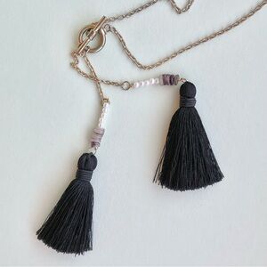Black Tassel Necklace with Beads
